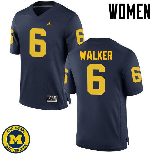 Women's University of Michigan #6 Kareem Walker Navy NCAA Football Jersey